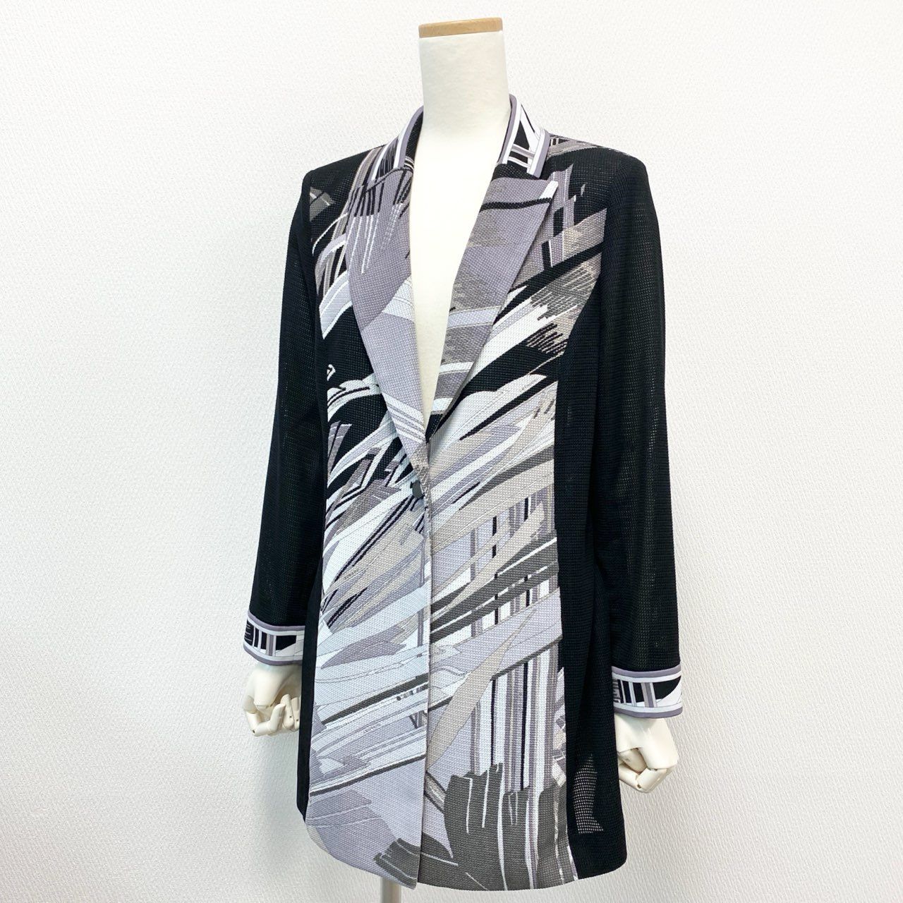 56j20 LEONARD レオナール 近年 メッシュ カンカン素材 ロングジャケット 薄手コート 羽織り 0331310 サイズ40 ブラック パープル レディースk02i