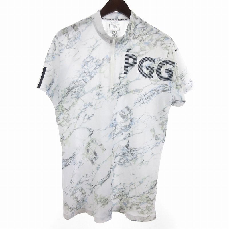 ピージージー PGG DRY STATUS ゴルフ ハーフジップカットソー Tシャツ 半袖 総柄 268-3167317 白 ホワイト 6 XL位