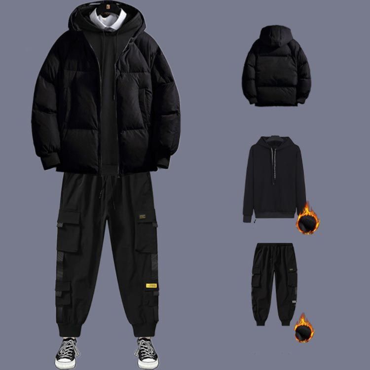 フード付き 厚手 防寒ウエア キルティング 秋冬 上下 セットアップ 長ズボン 冬服 カーゴパンツ 裏起毛 中綿ジャケット 3点セット！中綿パーカー 上下セット ダウン風 キルト スポーツウェ