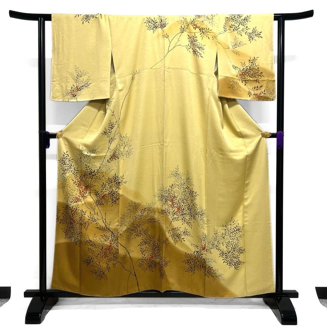 未着用 作家もの 小紋 花模様 リーフ 竹 くすみカラー 着物 033a d 未