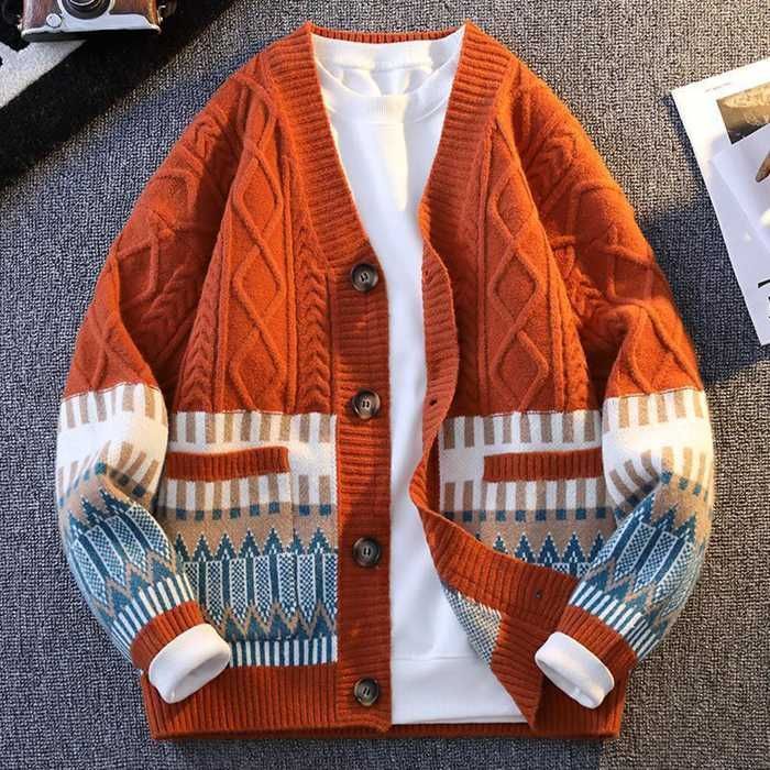 ALANUI ネイビー オレンジ ケーブルニット カーディガン ALANUI ネイビー オレンジ ケーブルニット カーディガン