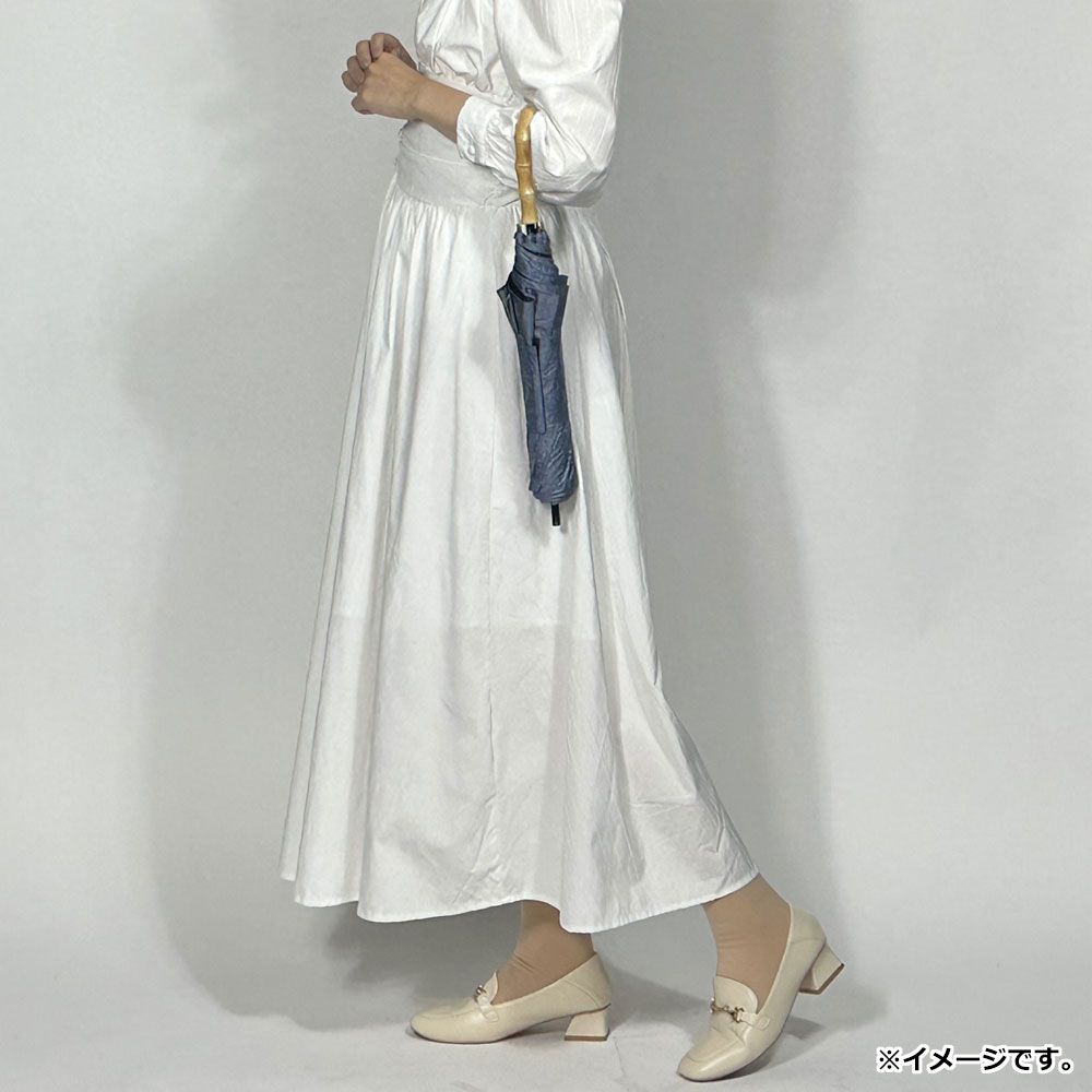  晴雨兼用ショートワイド傘 裏黒コーティング ダンガリー風無地プリント インディゴ セット 雨傘 長傘