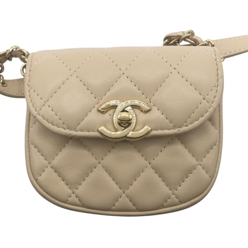 シャネル CHANEL チェーンショルダーバッグ ベージュ GD金具 ラム  