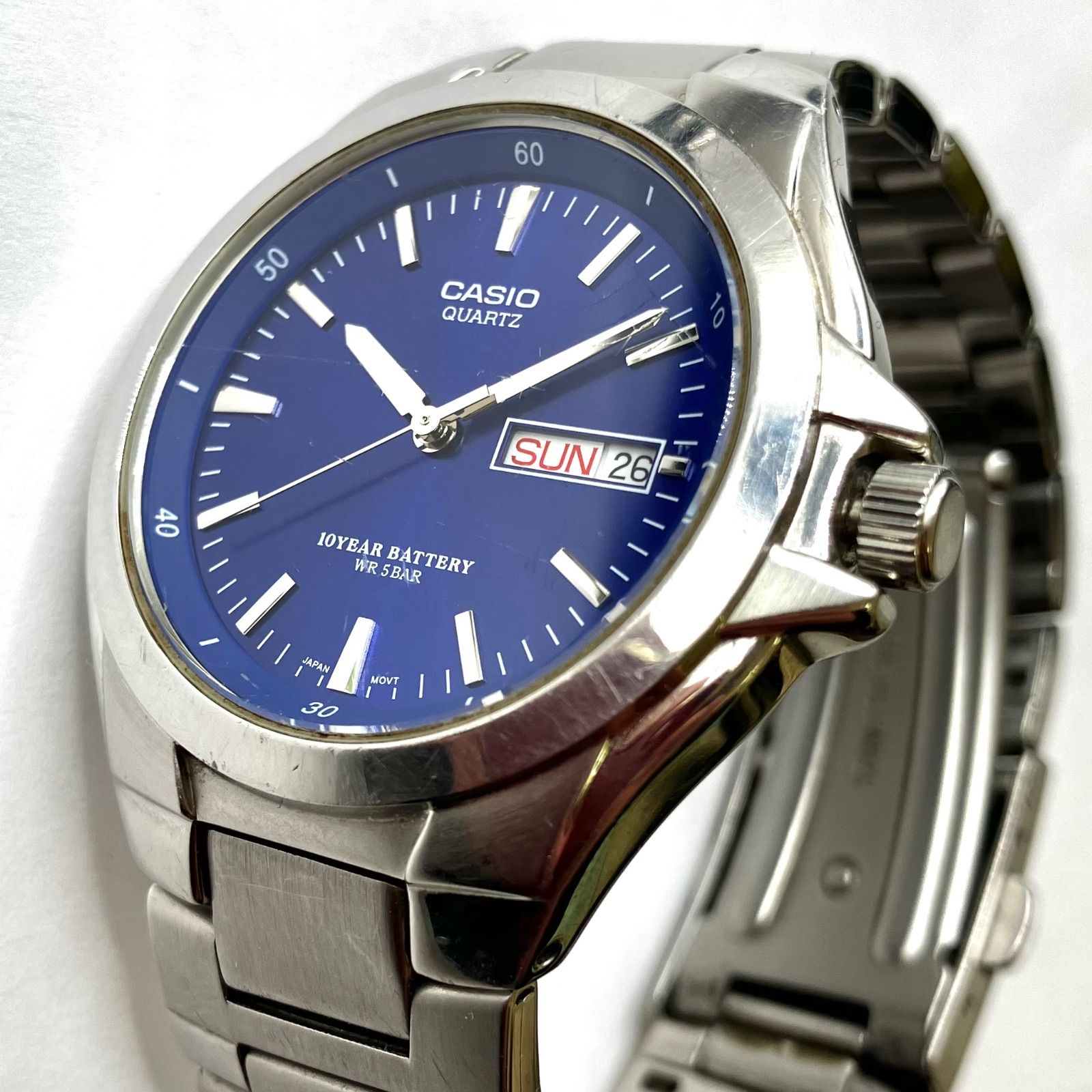 M] CASIO カシオ コレクション 腕時計 クオーツ MTP-1228DJ キズ有 ブルー×シルバー - ブランド腕時計