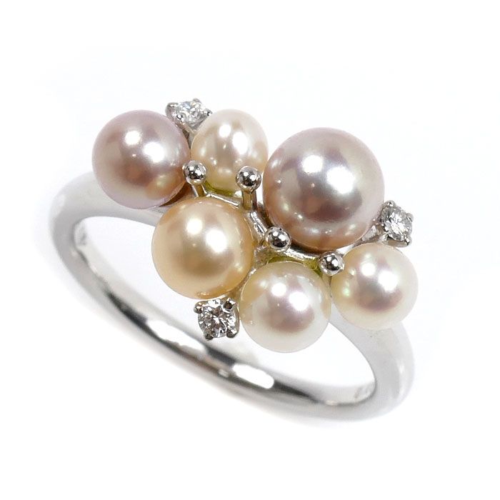 MIKIMOTO ミキモト K18WG ホワイトゴールド ペルリータ リング 指輪 パール約3.5~5.5mm ダイヤモンド0.05ct 11号 4.2g レディース