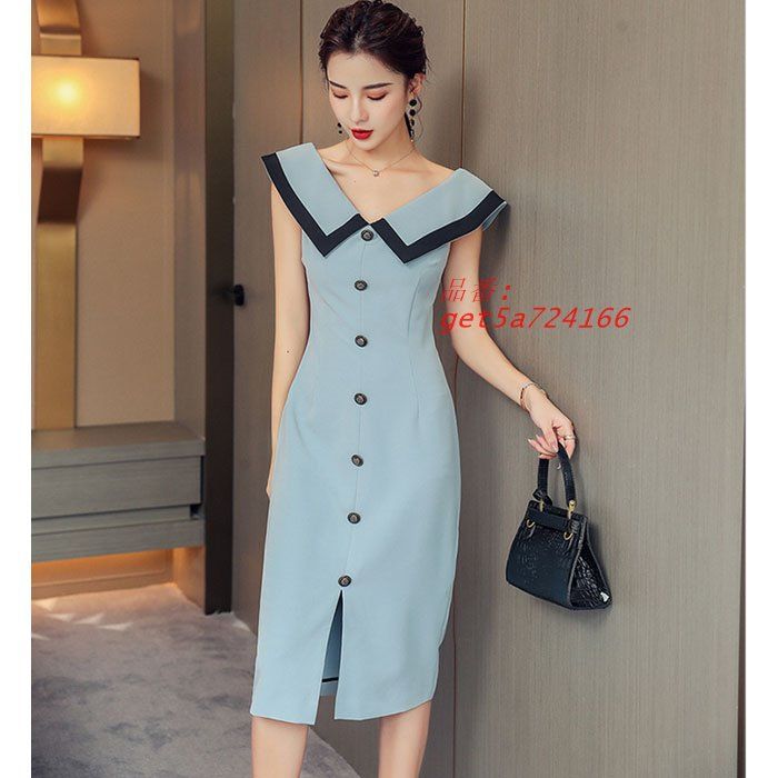 胸元開き前ボタン ノースリーブ膝丈タイトワンピース おしゃれ きれいめ 大人 上品 韓国 スナック 服 レディース get5a724166