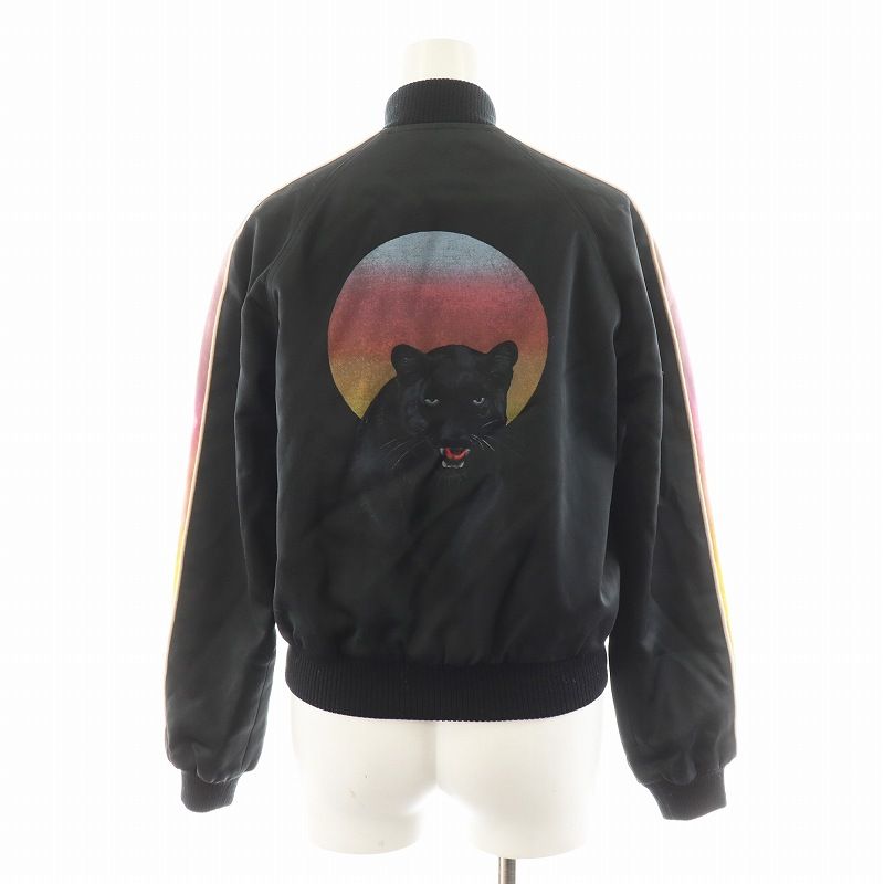 サンローラン パリ SAINT LAURENT PARIS スカジャン バックプリント シルク 絹 34 黒 ブラック 515717 |AN15