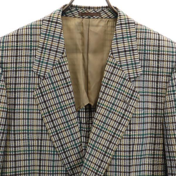 未使用級ꕥシルク100% ランバン テーラードジャケット チェック メンズ XL ランバン シルク100％ チェック柄 テーラードジャケット S46-24