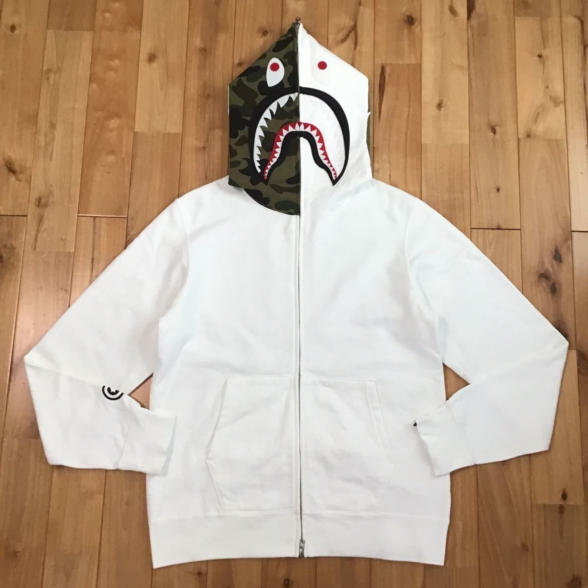 シャークパーカー bape ホワイトカモ ブラックそで丈65