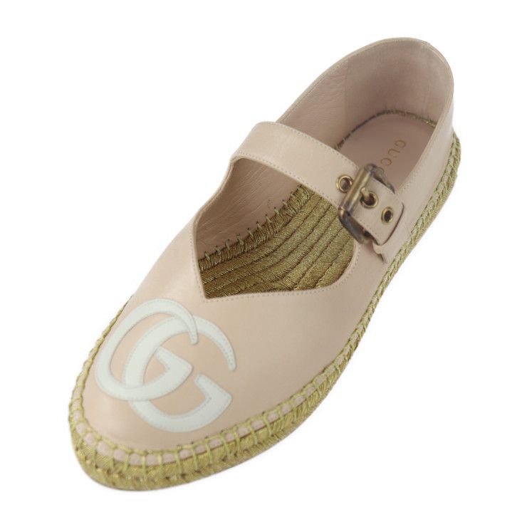 GUCCI グッチ エスパドリーユ パンプス 659683 レザー ピンクベージュ 
