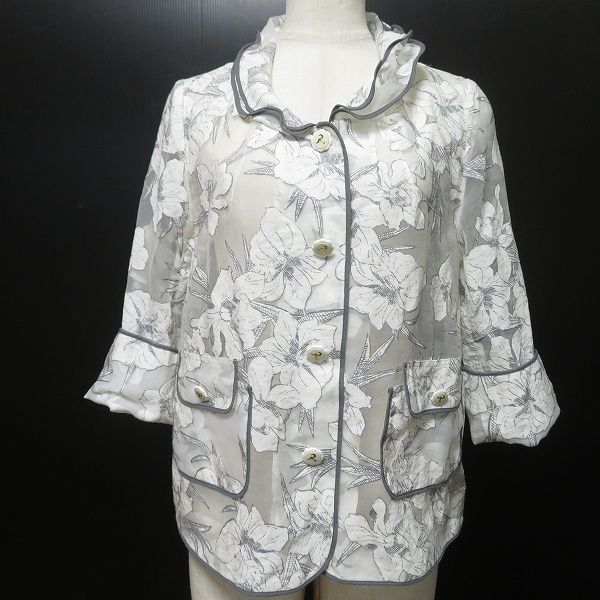 美品 インポートロッサ Rossa シースルージャケット 白 レース 花柄 総柄 snc インポートロッサ import Rossa ジャケット 42 白 グレー 花