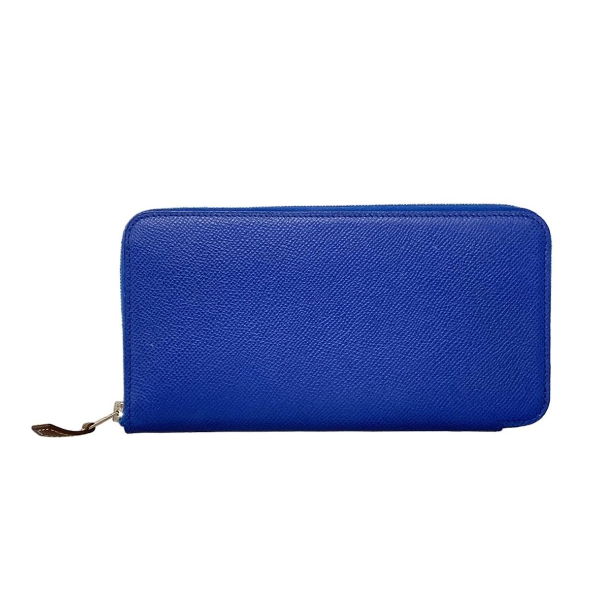 HERMES エルメス 長財布 アザップロングシルクイン ブルーフランス×ビスキュイ ラウンドファスナー|シルバー金具