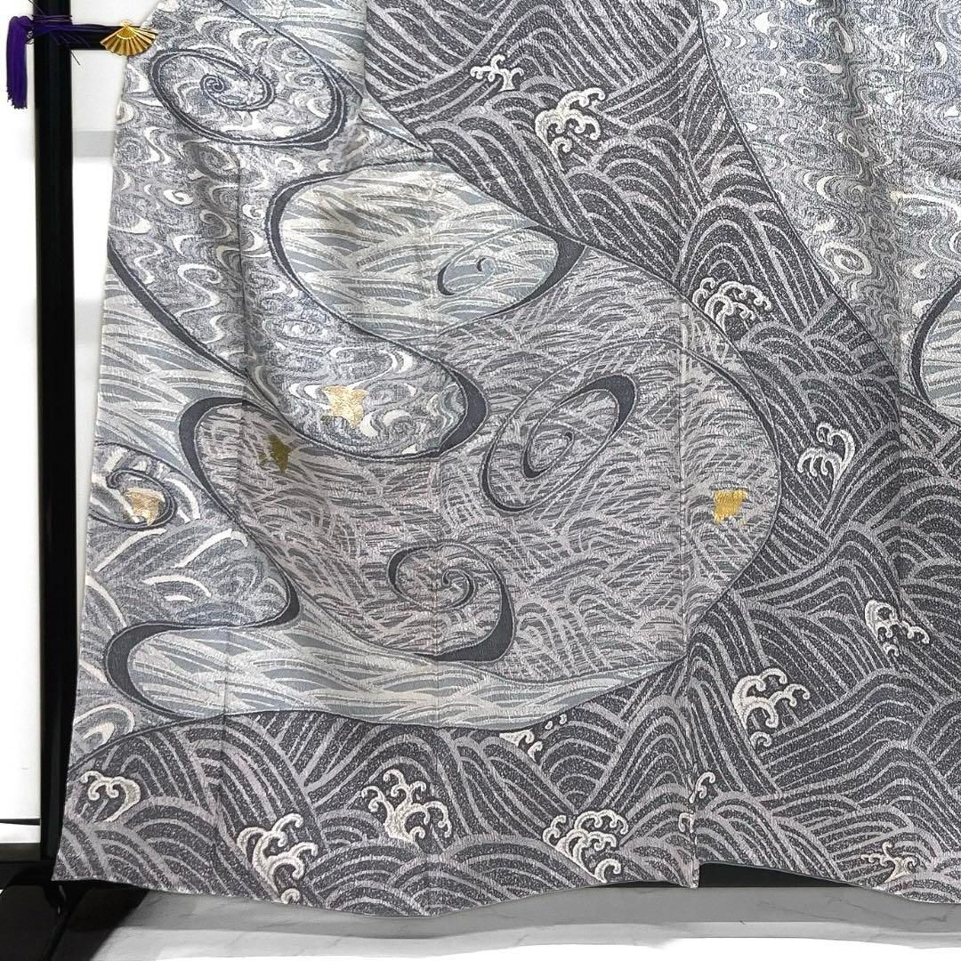 作家もの 伊と幸 訪問着 刺繍 千鳥 流水 波 寒色カラー 着物 103 d  