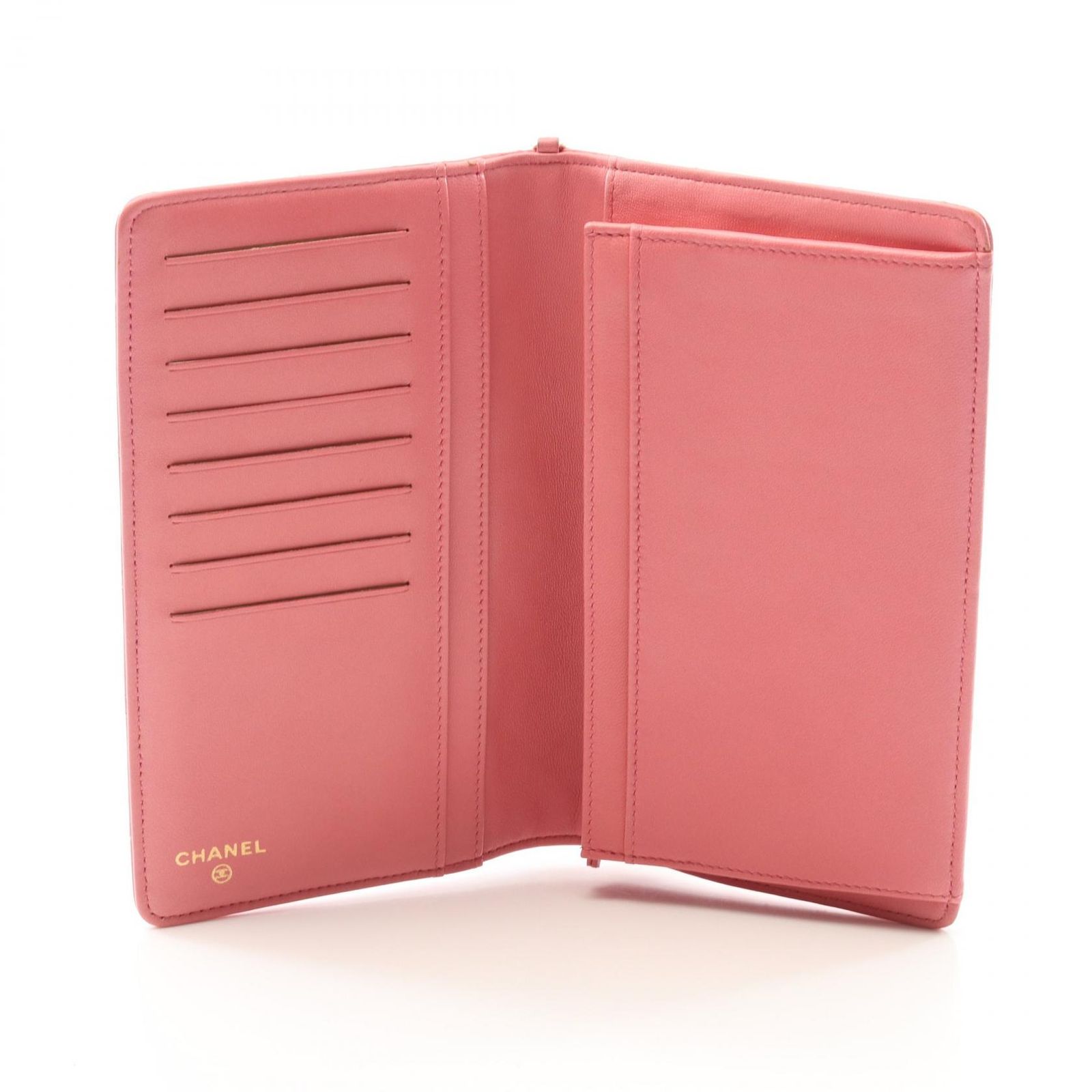 シャネル CHANEL 二つ折り長財布 マトラッセ ピンク ラムスキン（羊革