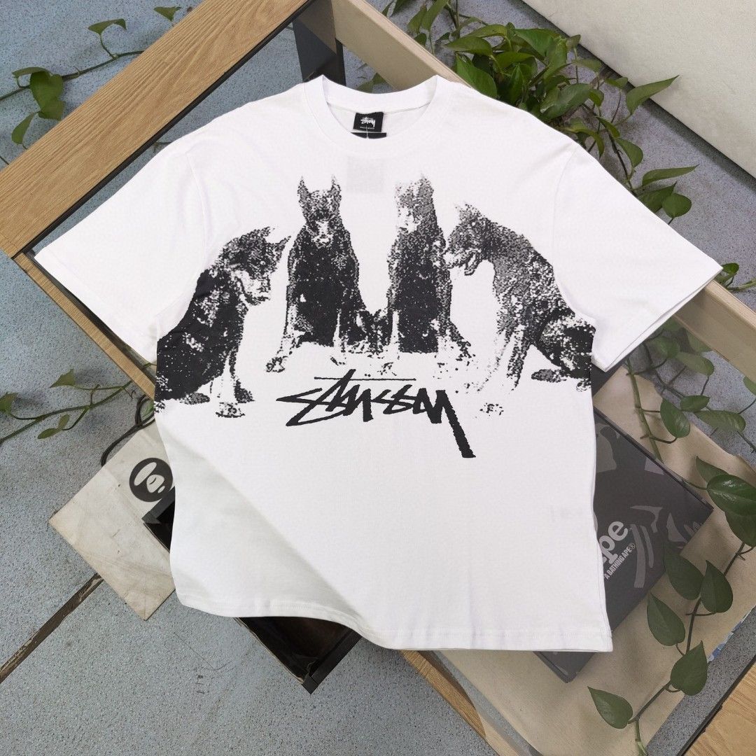 Stussy ファッション ドーベルマンピンシャー モノグラム ロゴ プリント カジュアル カップル ゆったり 半袖 Tシャツ