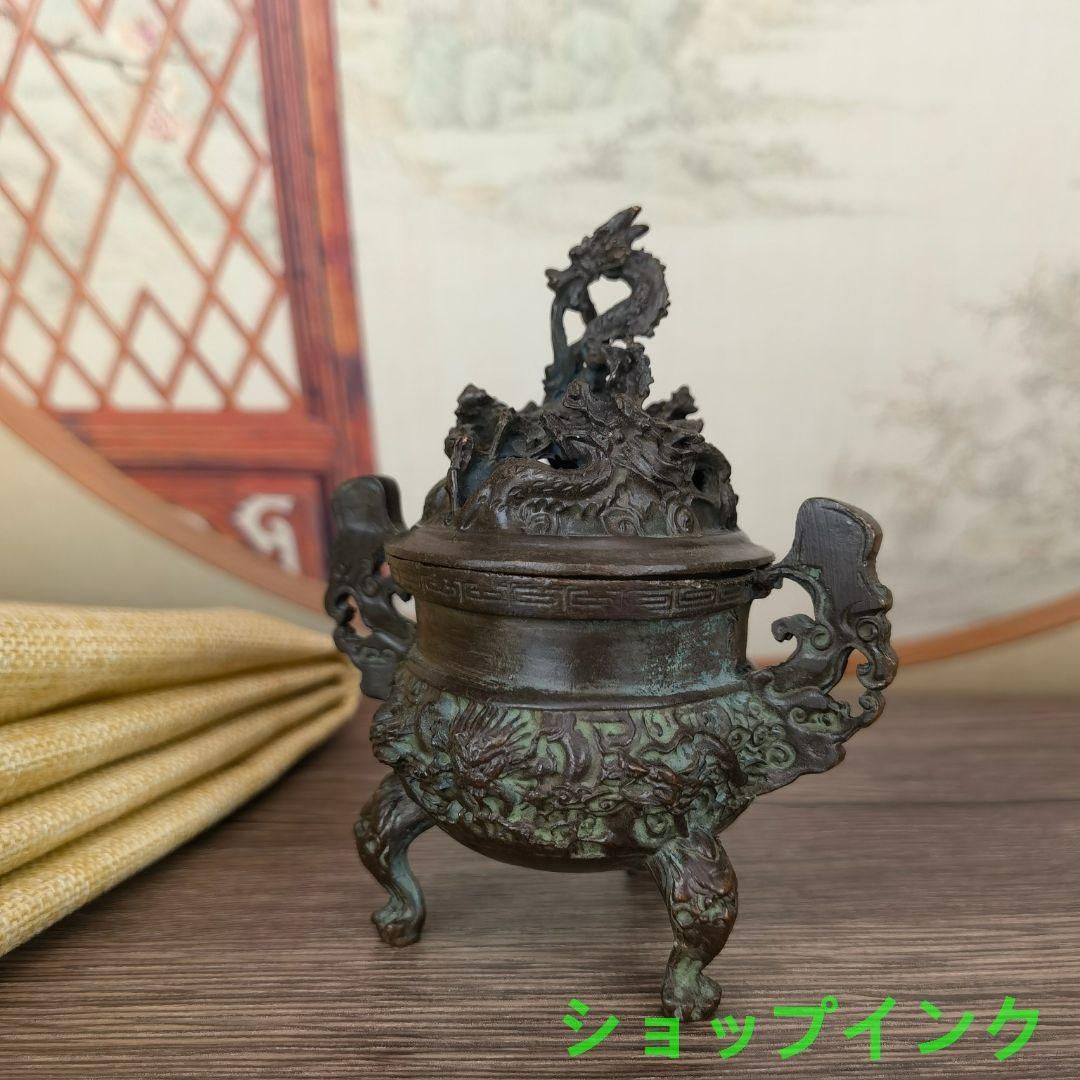 銅 細工 香道具 蓋置 竜紋炉 香炉 装飾品 工芸品 美術品 置物