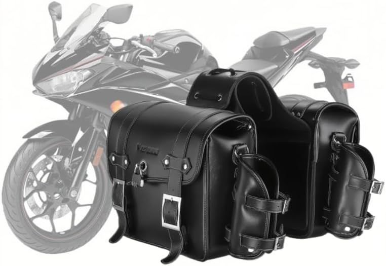 バイク サイドバッグ 防水 サイドバックバイク用サイドバッグ レトロ ダブルサイドバッグ 大容量8+8L 左右セット 本革収納バッグ サイドバッグ 大容量レザー収納 PU素材の人工皮革で