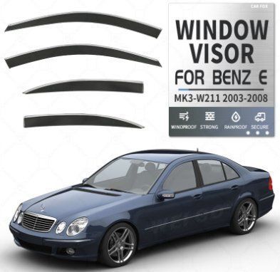 メルセデス ベンツEクラス ショートホイールベース MK3-W211 2003-2008 シルバーアクセント付き ウィンドウレインガード
