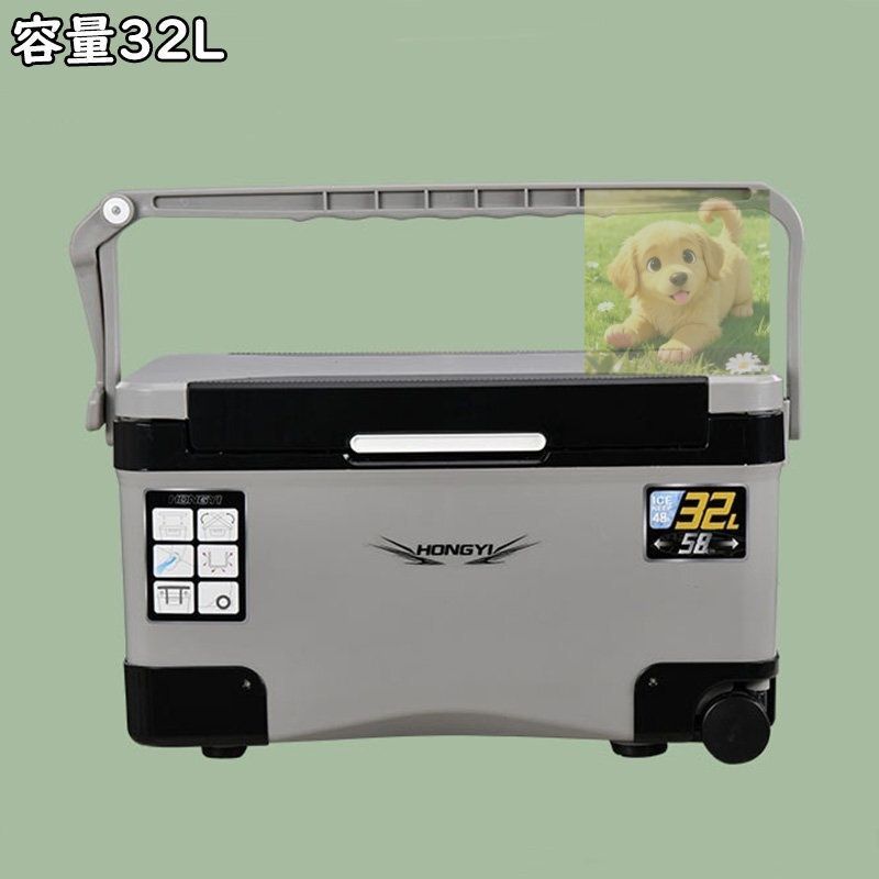釣り用クーラーボックス 大容量32L 座れる頑丈マッスルボディ 防水 断熱材 ハンドル|水栓|肩ベルト|キャスター付き 釣り 保冷力48h 灰-黒