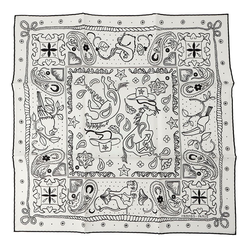 エルメス スカーフ カレ55 アニマル バンダナ Animaux Bandana HERMES 黒