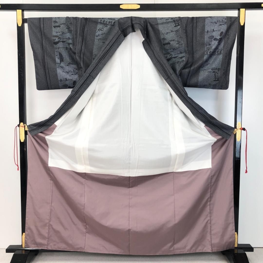 本場大島紬 染大島 風景柄 こっぽり 叩き染 墨色 トールサイズ K-5377