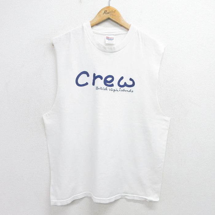 XL/古着 ヘインズ ビンテージ ノースリーブ Tシャツ メンズ 00s crew ユニオンジャック コットン クルーネック 白 ホワイト 24aug07 中古