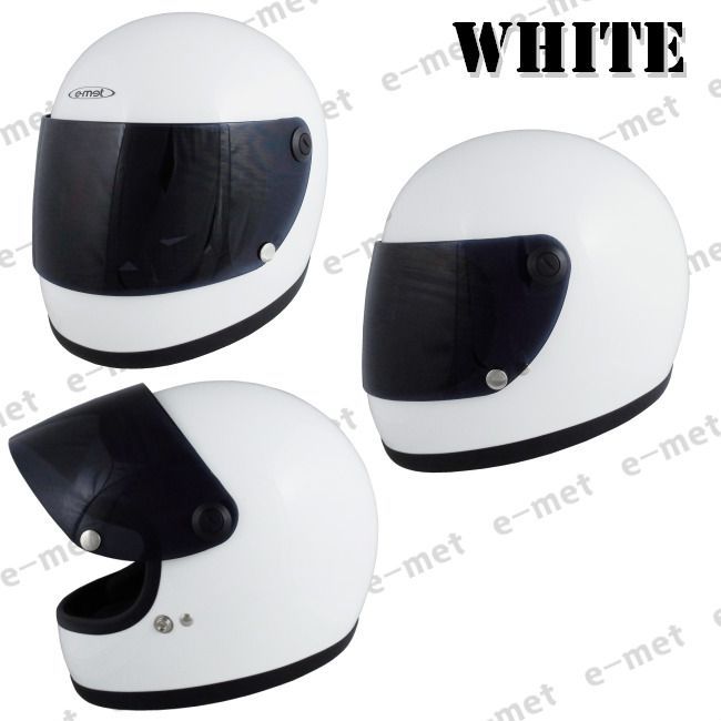 昭和レトロフルフェイス 族ヘル バイク ヘルメット ビンテージフルフェイスヘルメット ビンテージ フルフェイス ホワイト 白 フリーサイズ 大人 スモークシールドセット