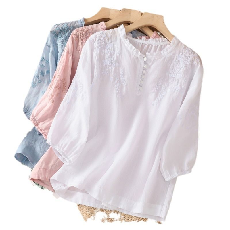 ブラウス レディース 半袖 ゆったり カットソー 丸首 バック 森ガール ファッション 体型カバー ふんわり 綿 麻 シャツ 通気性 カジュアル デート 通勤 女子会 ブラウス レディース 半袖 ゆったり カットソー 森ガール