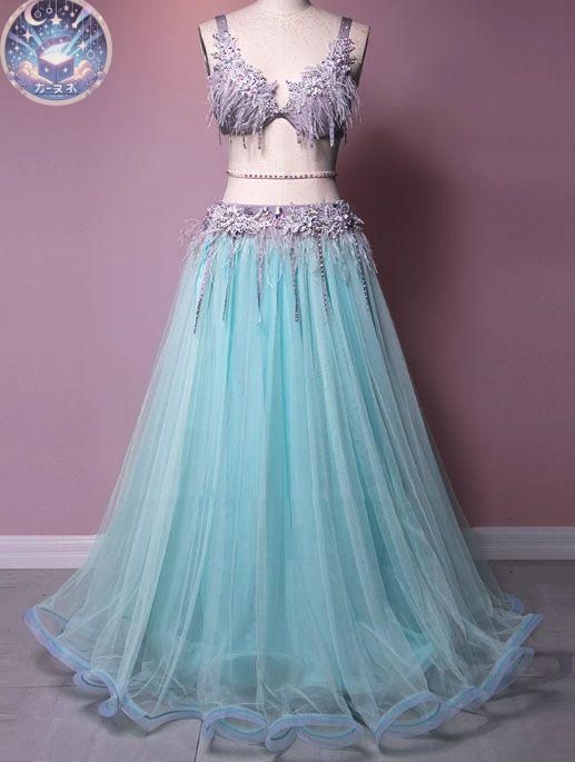 ♥ ベリーダンス衣装 オリエンタル衣装 ブラ スカート 羽根 オーダーメイド