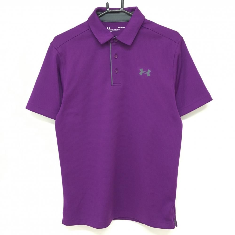 【美品】アンダーアーマー 半袖ポロシャツ パープル LOOSE ロゴプリント メンズ S ゴルフウェア 2022年モデル UNDER ARMOUR