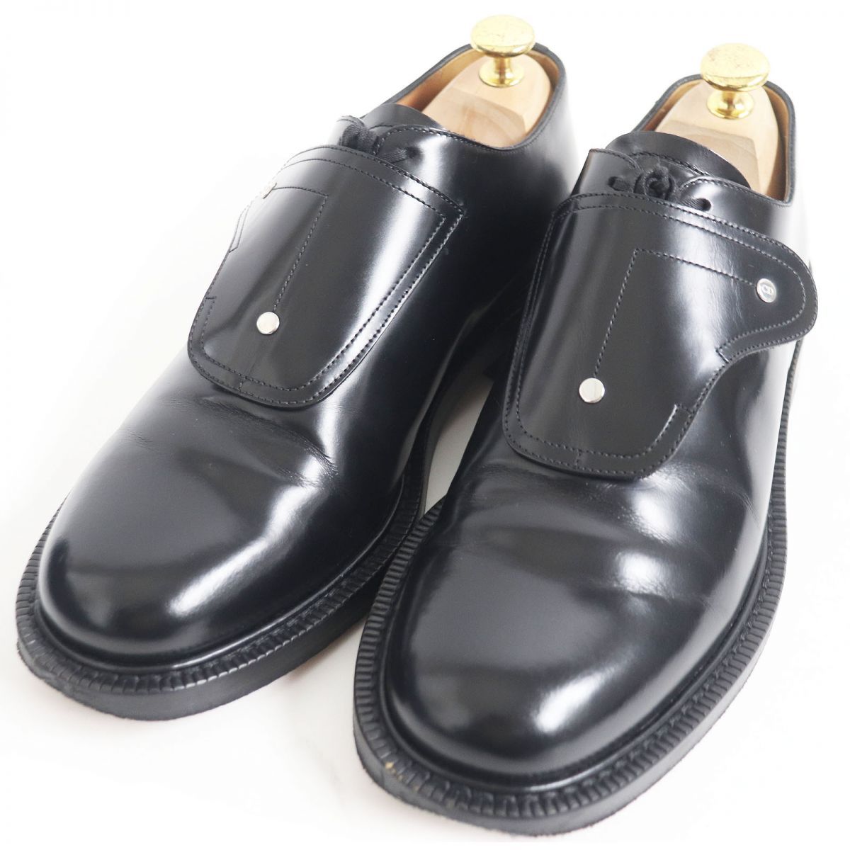 良品DIOR/ディオール オム EVIDENCE SADDLE MONK サドルモンク レースアップ プレーントゥ レザーシューズ ブラック 40 イタリア製 箱付
