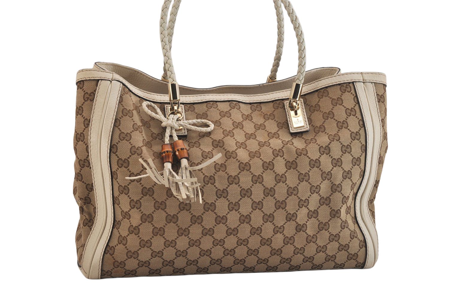 GUCCI グッチ バンブー ベラ タッセル ハンドバッグ GGキャンバス 