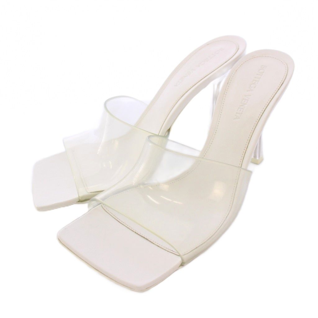 【中古】ボッテガヴェネタ BOTTEGA VENETA サンダル スクエアトゥ ハイヒール ラバー レザー 切替 37 クリア 白 ボッテガヴェネタ BOTTEGA VENETA サンダル スクエアトゥ ハイヒール