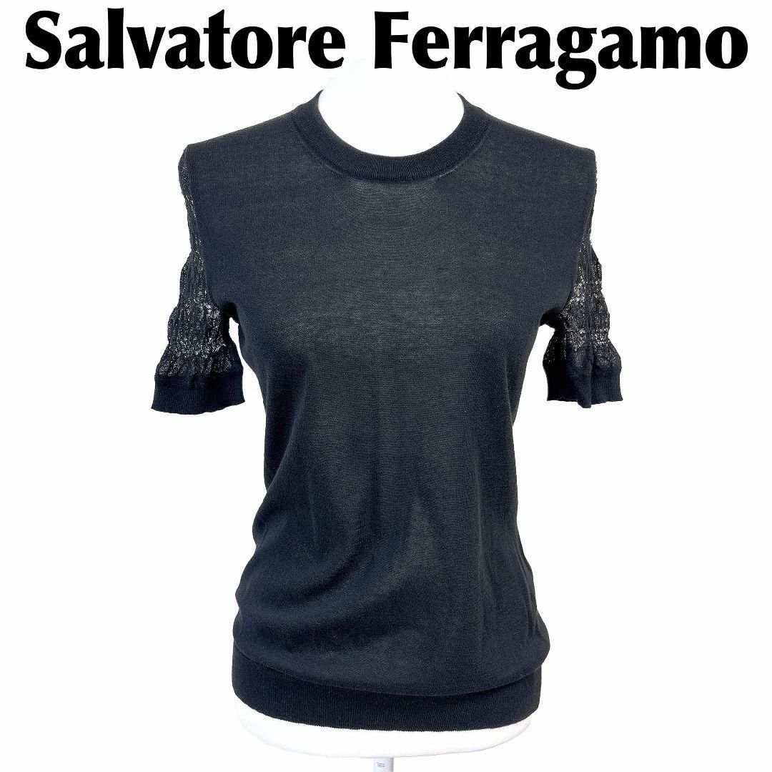 美品 サルヴァトーレフェラガモ 半袖 購入 薄手ニットソー L 袖レース