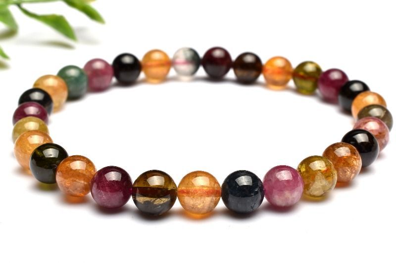 1点物】透過性ありマルチカラー MIXトルマリン 6mm ブレスレット
