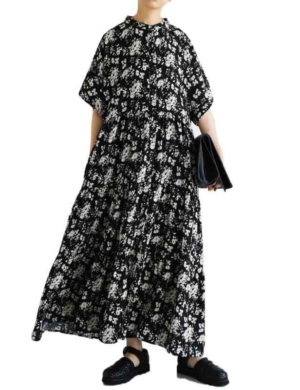 antiqua アンティカ 花柄 ティアード ワンピース レディース PY-00600 Free Size 05 ブラック