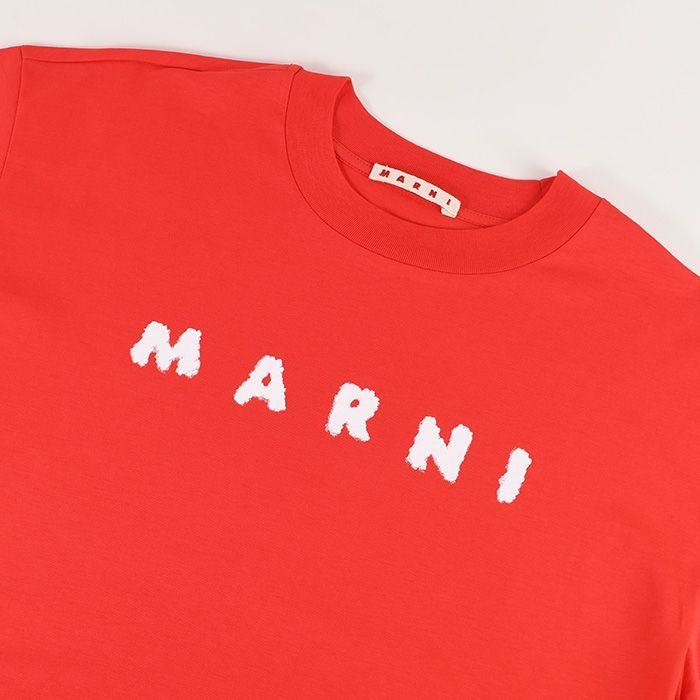MARNI マルニ Tシャツ カットソー スクリブルロゴ ボクシー Tシャツ THJE0333P5 USCX42 レディース レッド コットン ロゴ 半袖 春 夏 クロップド丈