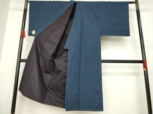 平和屋着物●男性 紬 アンサンブル 色無地 青褐色 正絹 ♥ AABA9776ck