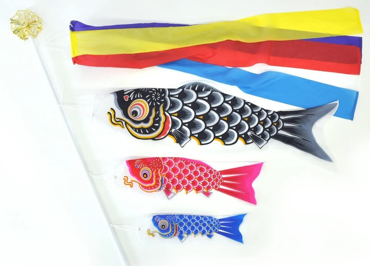 中古　鯉のぼり　5体と吹流し セット　友禅染　約5メートル 中古 鯉のぼり 5体と吹流し セット 友禅染 約5メートル 中古
