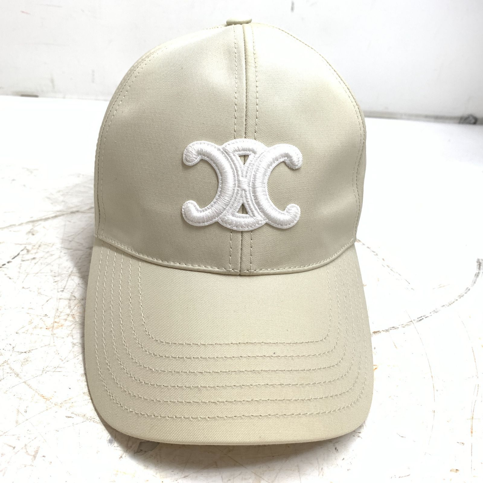 f001 H セリーヌ キャップ 帽子 ベージュ|ホワイト Lサイズ SMP1DAWEKUDUS_SCH_ID