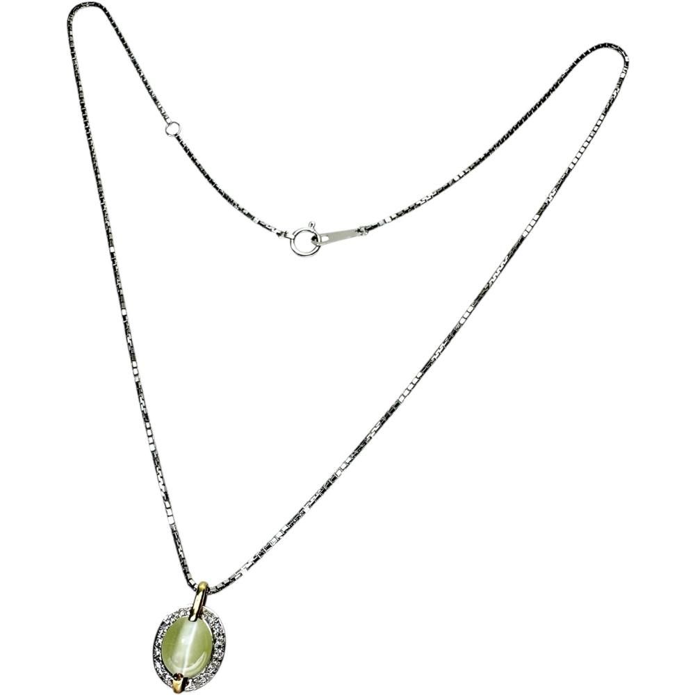 新品pt90/850 クリソベリルキャッツアイ0.38ctダイヤモンドネックレス クリソベリルキャッツアイ 2.42ct ダイヤモンド 0.11ct