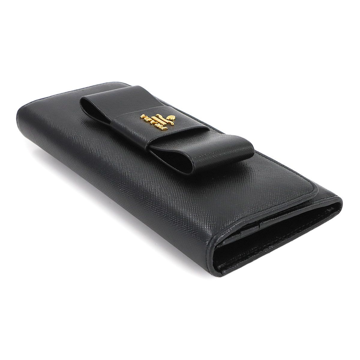 PRADA ブラック リボン付き 長財布 美品✨】PRADA プラダ 長財布 L字ファスナー 黒 レザー リボン