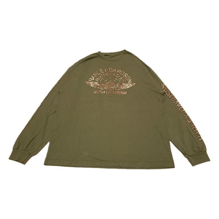 ハーレーダビッドソン 古着 ロンT カーキ スモーキーマウンテン 3XL