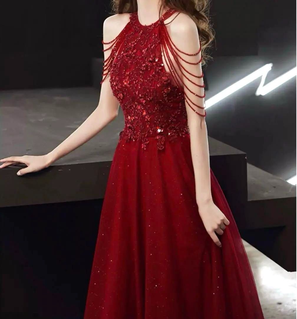 ビジューの美しい チュールイブニングドレス?.? - メルカリ