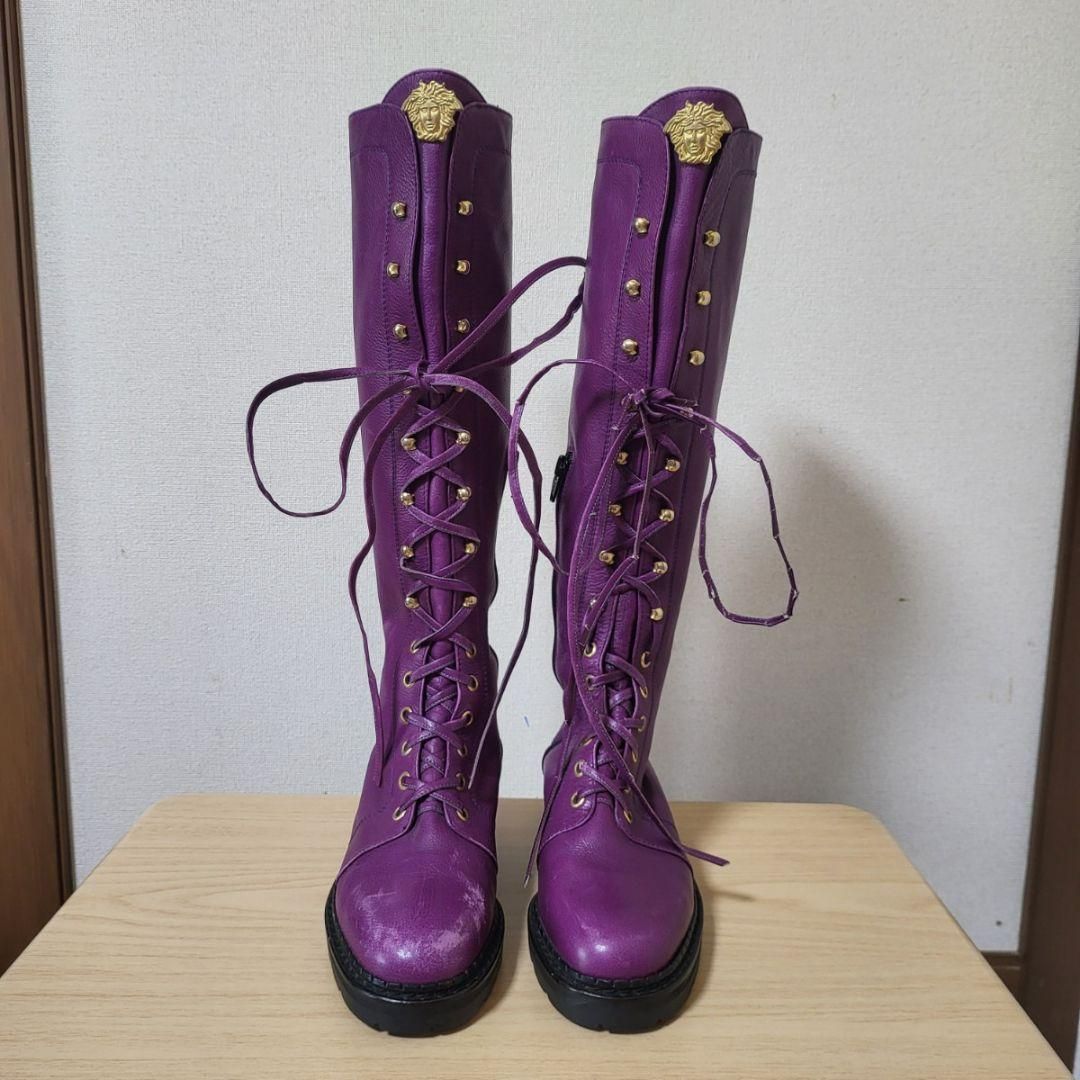 VERSACE ヴェルサーチレースアップブーツ パープル