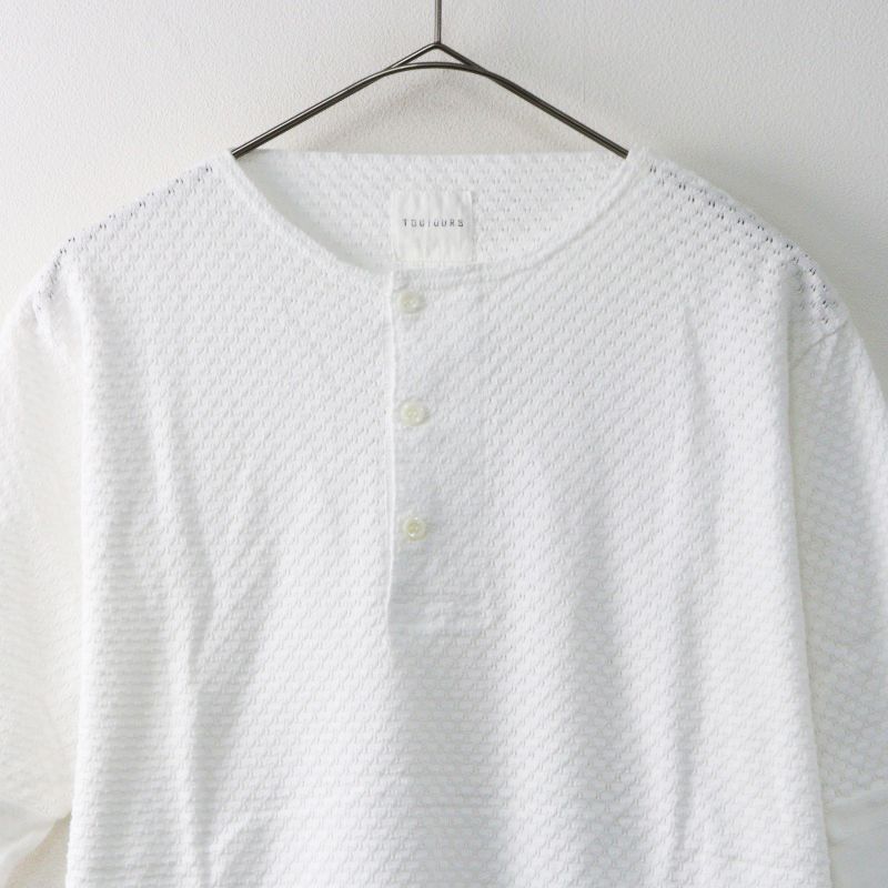 コットン透かしニットヘンリーTシャツ