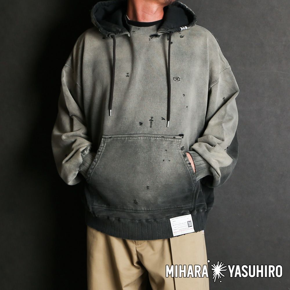 【Maison MIHARA YASUHIRO/メゾン ミハラヤスヒロ】Sun Faded Hoodie - BLACK / プルオーバー パーカー / A12HD541【送料無料】