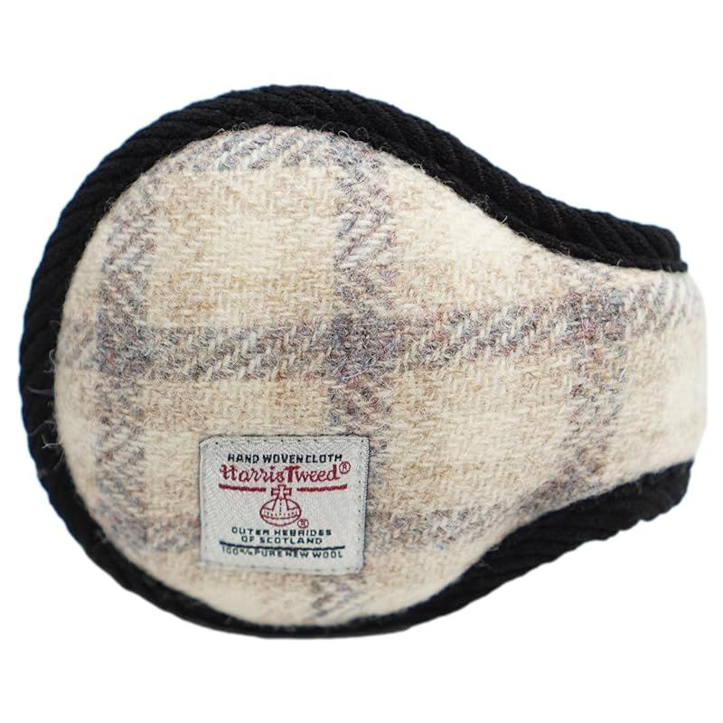 [スリーピング シープ] ハリスツイード 耳当て Harris Tweed イヤーマフ イヤーウォーマー 耳当て 裏ボア ふわふわ 防寒 寒さ対策 折畳み コンパクト おしゃれ 耳あて イヤーマフラー (オフホワ