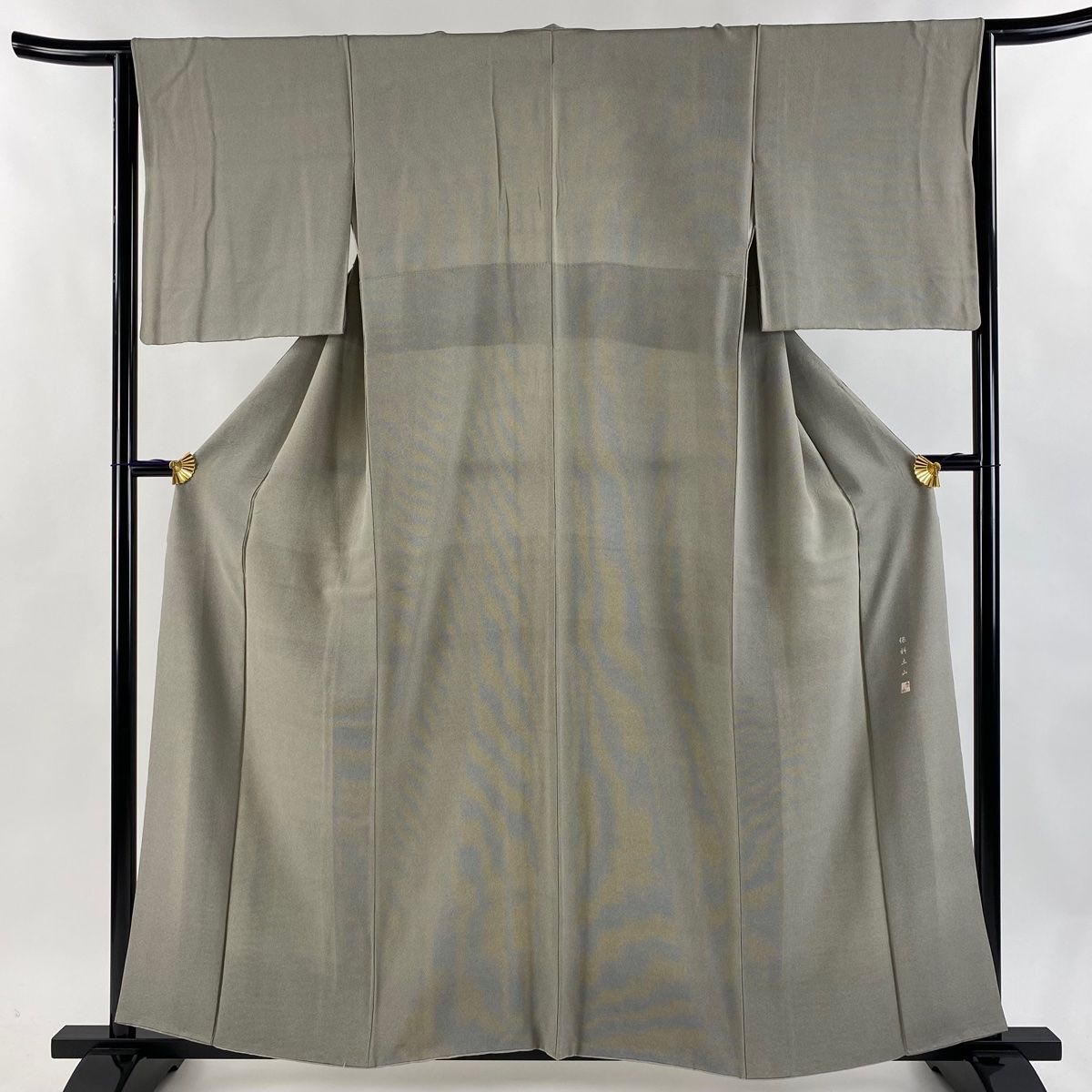 江戸小紋 身丈156.5cm 裄丈63.5cm S 袷 保科土山 落款 行儀 灰緑 正絹 名品