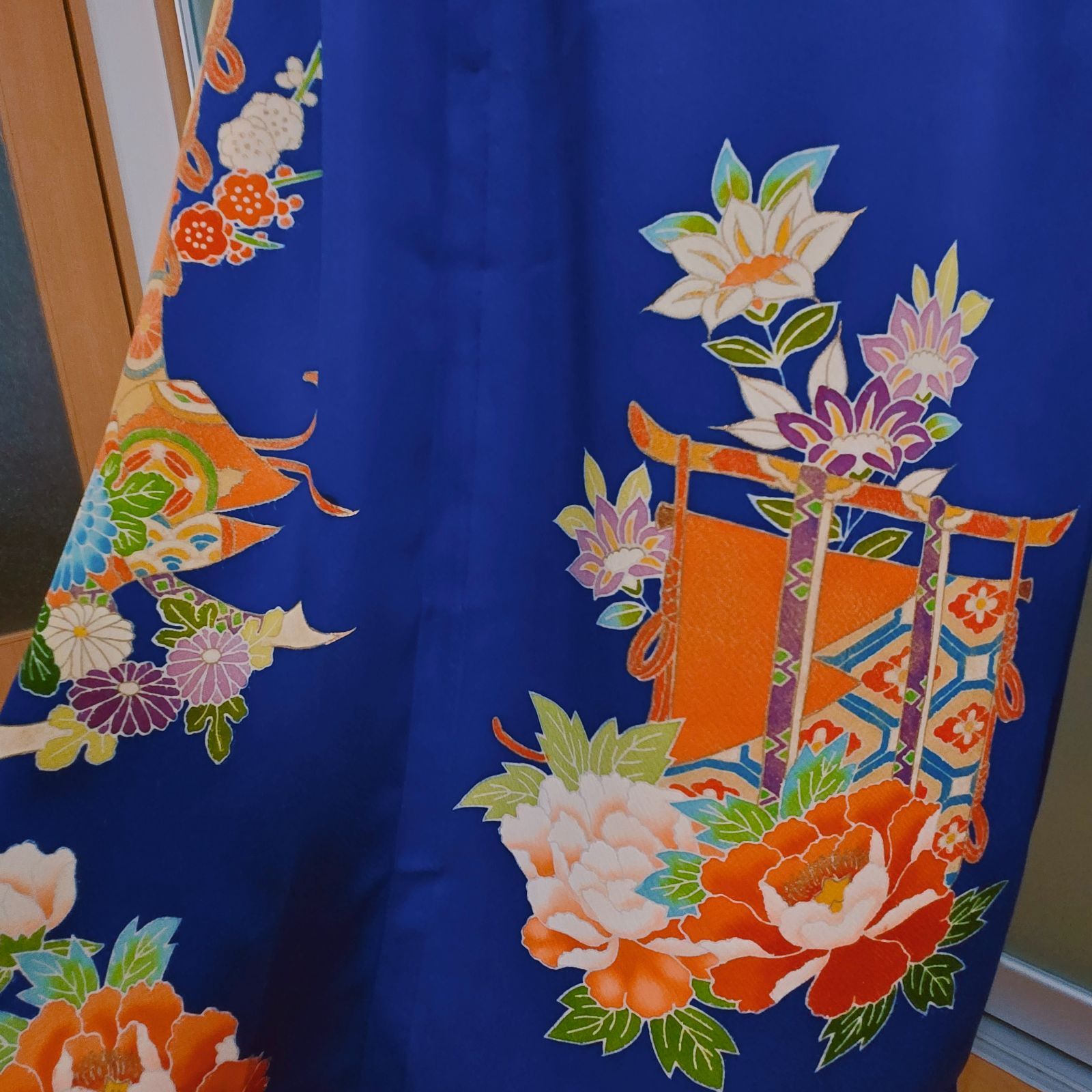 着物リメイクドレス✨ネックリボン付き✨花模様✨ハンドメイド一✨pr25 